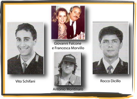 Vito Schifani, Giovanni falcone, Francesca Morvillo e Antonio Montinaro persero la vita nella strage di Capaci del 23 maggio 1992 - Foto internet.